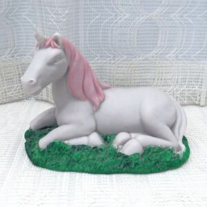 Horizon Resin Unicorn Figurine Lying Down In Grass, Fantasy Decor Unicorn Lover